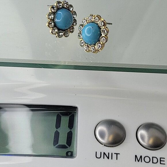 Blue Turquoise Glass cabochon Button Small Earrings - Picture 8 of 8